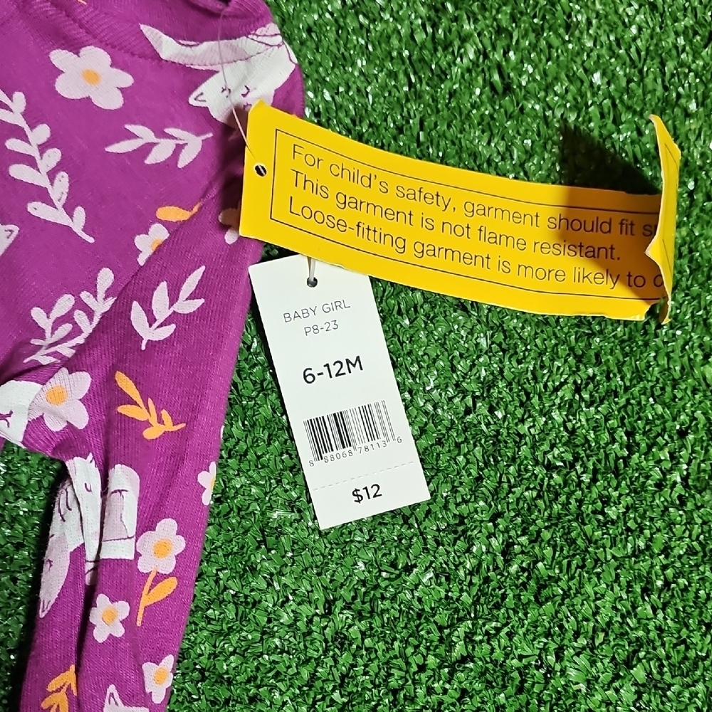 Purple Baby Girl Footie with Cat Design - Picture 2 of 4